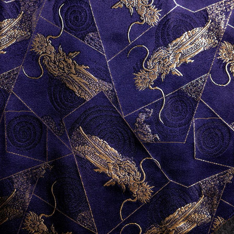 Musashi Rouleau de Couteaux de Cuisine Style Japonais Bleu Marine et Doré Dragon 2 Pochette Fait Main-[Musashi]-[Couteaux de cuisine japonais]