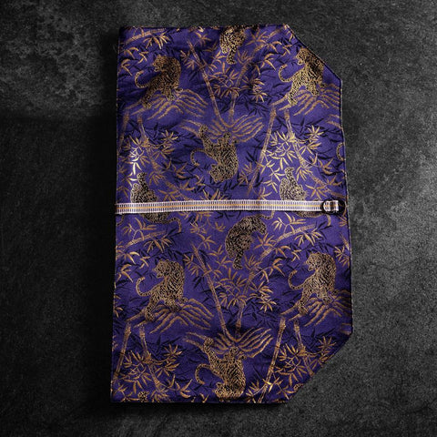 Musashi Rouleau de Couteaux de Cuisine Style Japonais Bleu Marine et Doré Tigre 2 Pochette Fait Main-[Musashi]-[Couteaux de cuisine japonais]