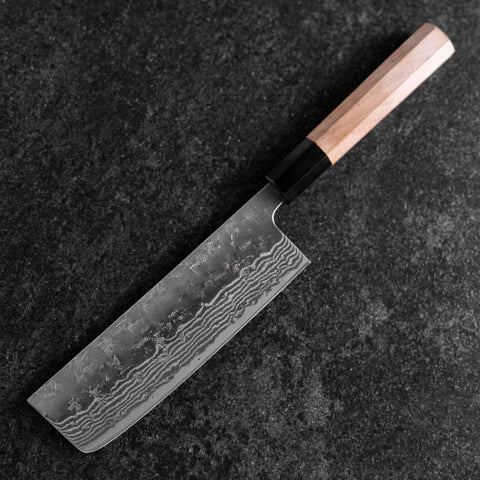 Nakiri 440C Nashiji Damas Manche en Buffle et Noyer 165mm-[Musashi]-[Couteaux de cuisine japonais]