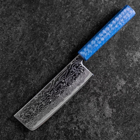 Nakiri AUS-10 Damas Manche Urushi Bleu 165mm-[Musashi]-[Couteaux de cuisine japonais]