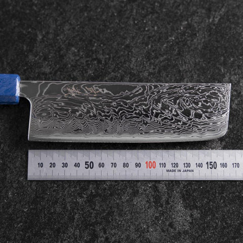 Nakiri AUS-10 Damas Manche Urushi Bleu 165mm-[Musashi]-[Couteaux de cuisine japonais]