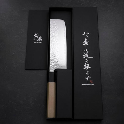 Nakiri AUS-10 Mirror Tsuchime Damas Manche en Buffle et Magnolia 165mm-[Musashi]-[Couteaux de cuisine japonais]