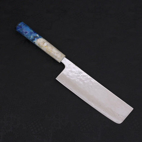 Nakiri AUS-10 Nashiji Damas Manche Océan Blanc Bleu 165mm-[Musashi]-[Couteaux de cuisine japonais]