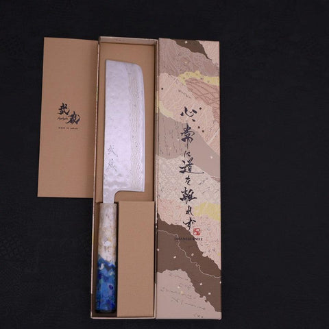 Nakiri AUS-10 Nashiji Damas Manche Océan Blanc et Bleu 165mm-[Musashi]-[Couteaux de cuisine japonais]