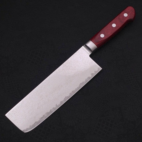 Nakiri AUS-10 Nickel en Vagues Damas Manche Occidental Rouge 165mm-[Musashi]-[Couteaux de cuisine japonais]