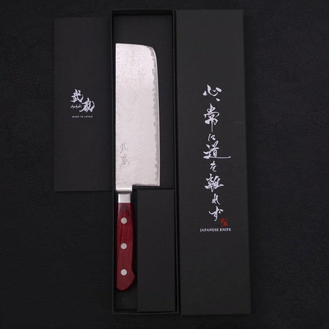 Nakiri AUS-10 Nickel en Vagues Damas Manche Occidental Rouge 165mm-[Musashi]-[Couteaux de cuisine japonais]