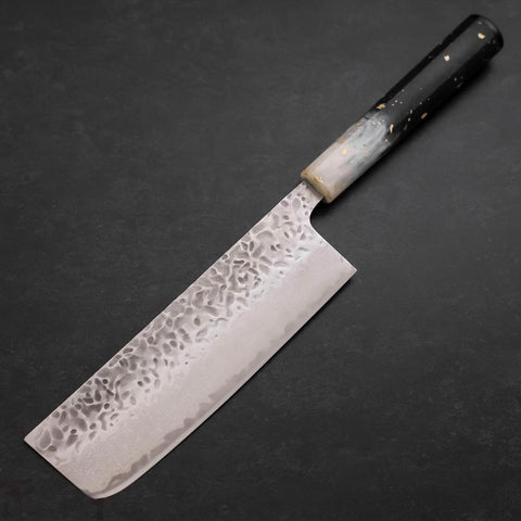 Nakiri AUS-10 Tsuchime Damas Manche Océan Noir Blanc et Or 165mm-[Musashi]-[Couteaux de cuisine japonais]