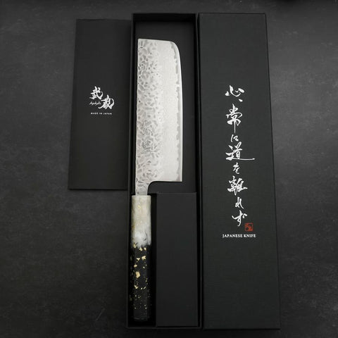 Nakiri AUS-10 Tsuchime Damas Manche Océan Noir Blanc et Or 165mm-[Musashi]-[Couteaux de cuisine japonais]