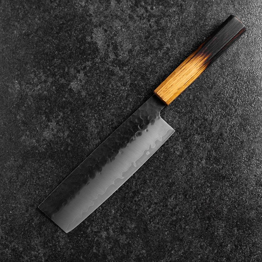 Nakiri AUS-8 Kurouchi Tsuchime Manche Yaki Urushi 170mm-[Musashi]-[Couteaux de cuisine japonais]