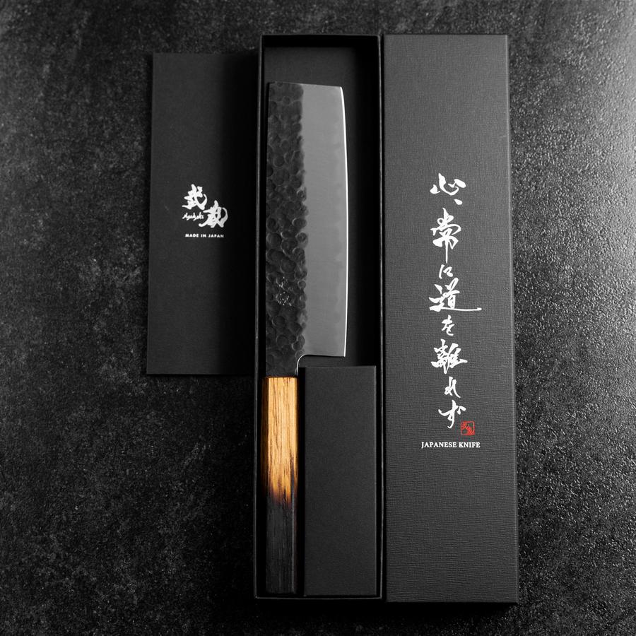 Nakiri AUS-8 Kurouchi Tsuchime Manche Yaki Urushi 170mm-[Musashi]-[Couteaux de cuisine japonais]