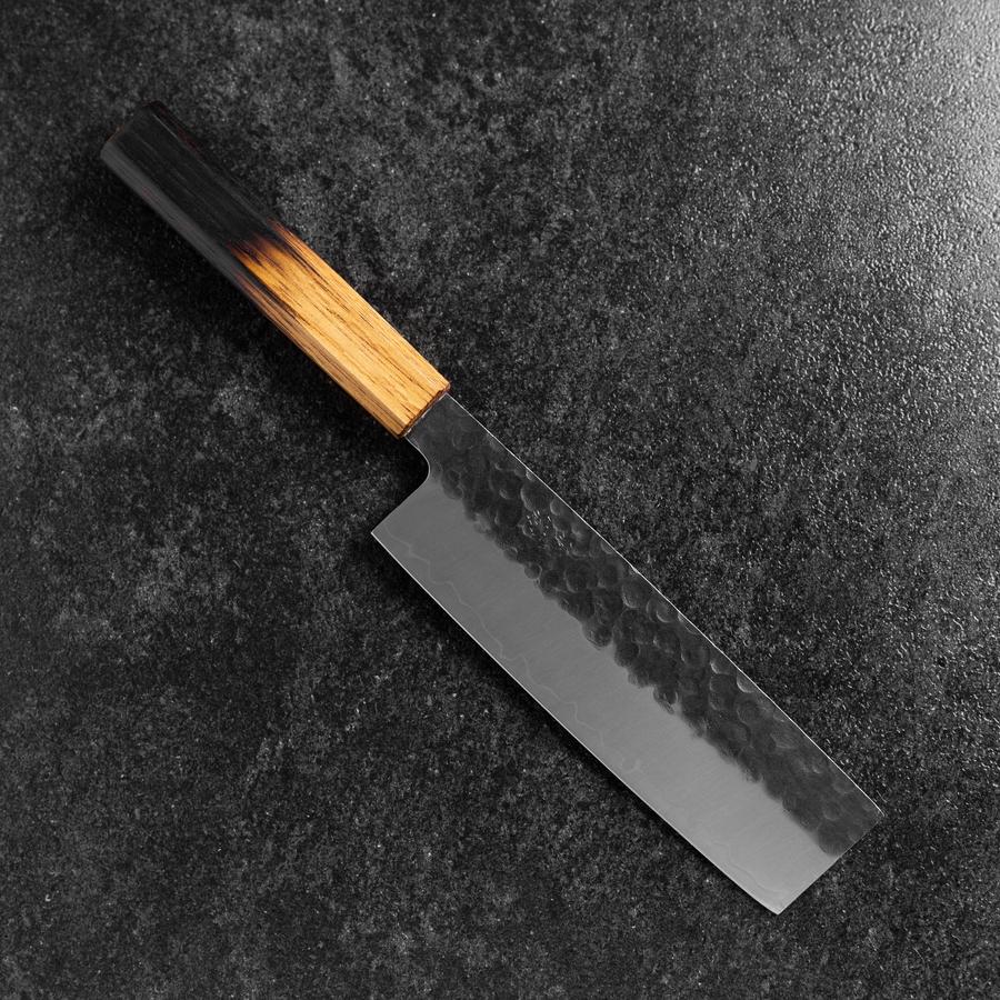 Nakiri AUS-8 Kurouchi Tsuchime Manche Yaki Urushi 170mm-[Musashi]-[Couteaux de cuisine japonais]