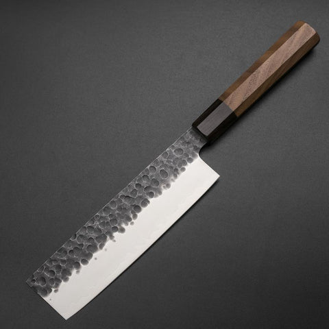 Nakiri AUS-8 Kurouchi Tsuchime Manche en Noyer et Bois de Rose 170mm-[Musashi]-[Couteaux de cuisine japonais]