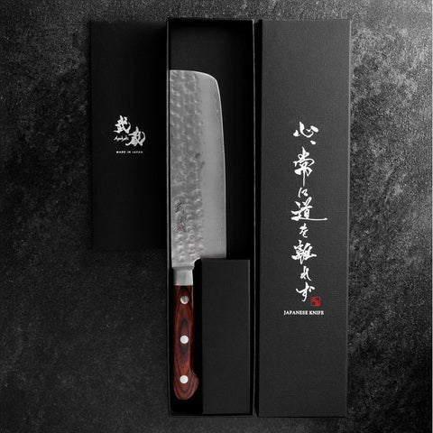 Nakiri AUS-8 Tsuchime Western Mahogany Handle 165mm (6.5”)-[Musashi]-[Japanese-Kitchen-Knives]