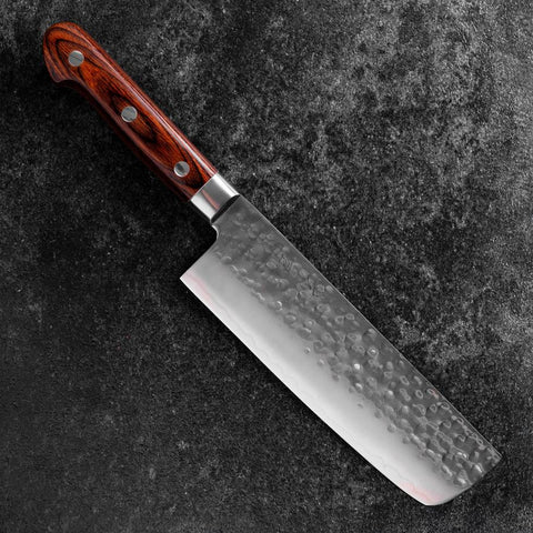 Nakiri AUS-8 Tsuchime Western Mahogany Handle 165mm (6.5”)-[Musashi]-[Japanese-Kitchen-Knives]
