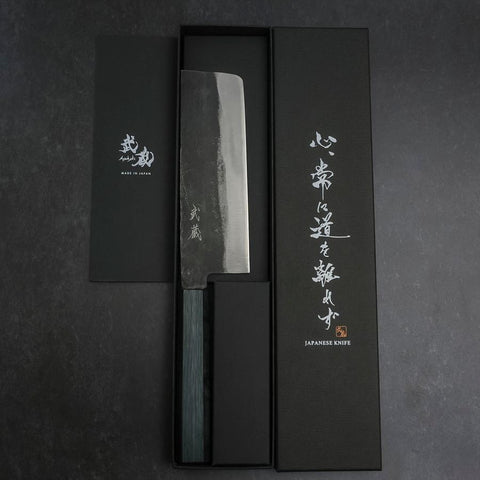 Nakiri Blue Steel #1 Kurouchi Dark Blue Urushi Handle 165mm (6.5”)-[Musashi]-[Couteaux de cuisine japonais]