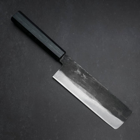 Nakiri Blue Steel #1 Kurouchi Dark Blue Urushi Handle 165mm (6.5”)-[Musashi]-[Couteaux de cuisine japonais]