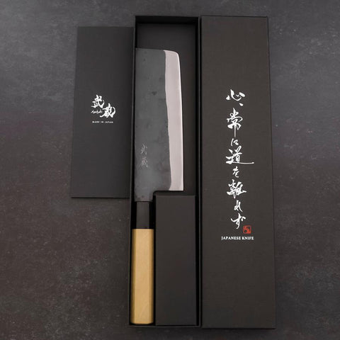 Nakiri Blue Steel #1 Revêtement Inox Kurouchi Manche en Buffle et Magnolia 165mm-[Musashi]-[Couteaux de cuisine japonais]