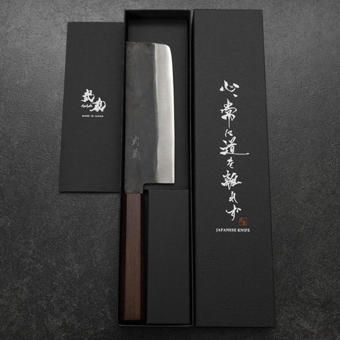 Nakiri Blue Steel #1 Revêtement inox Kurouchi Manche Urushi Pourpre 165mm-[Musashi]-[Couteaux de cuisine japonais]