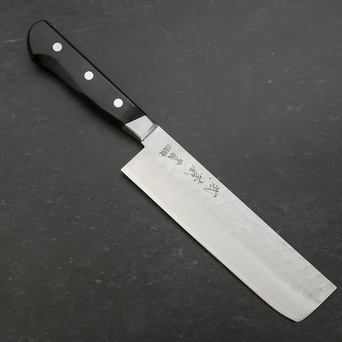 Nakiri Blue Steel #2 Inox Tsuchime Manche Occidental Noir 170mm-[Musashi]-[Couteaux de cuisine japonais]