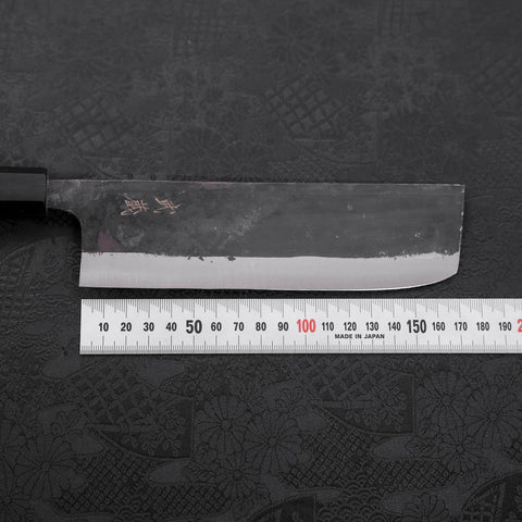 Nakiri Blue Steel #2 Kurouchi Buffalo Teak Handle 165mm (6.5”)-[Musashi]-[Couteaux de cuisine japonais]
