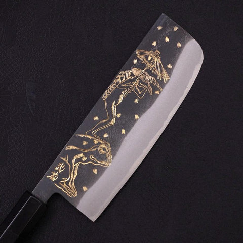 Nakiri Blue Steel #2 Kurouchi Chokin Kappa-Grenouille Manche en Buffle et Ébène 165mm-[Musashi]-[Couteaux de cuisine japonais]