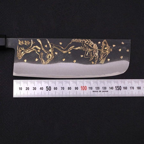Nakiri Blue Steel #2 Kurouchi Chokin Kappa-Grenouille Manche en Buffle et Ébène 165mm-[Musashi]-[Couteaux de cuisine japonais]