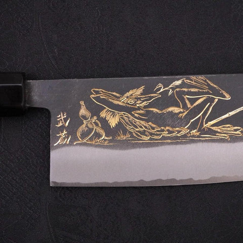 Nakiri Blue Steel #2 Kurouchi Chokin Kappa Pêcheur Endormi Manche en Buffle et Ébène 165mm-[Musashi]-[Couteaux de cuisine japonais]