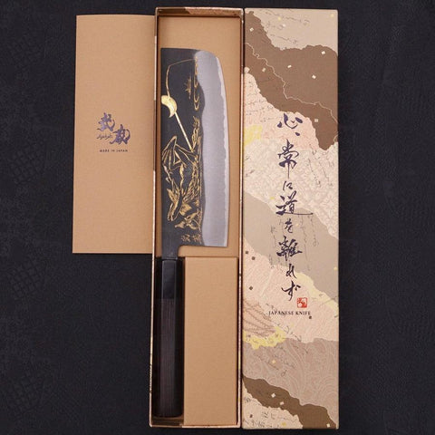 Nakiri Blue Steel #2 Kurouchi Chokin Kappa Pêcheur Endormi Manche en Buffle et Ébène 165mm-[Musashi]-[Couteaux de cuisine japonais]