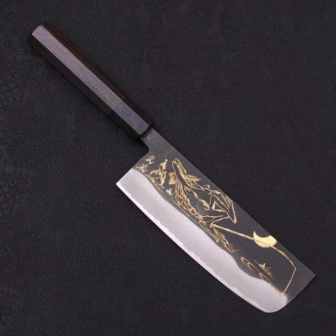 Nakiri Blue Steel #2 Kurouchi Chokin Kappa Pêcheur Endormi Manche en Buffle et Ébène 165mm-[Musashi]-[Couteaux de cuisine japonais]