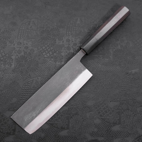 Nakiri Blue Steel #2 Kurouchi Chokin Pagode à Cinq Etages Sakura Manche en Buffle et Ébène 165mm-[Musashi]-[Couteaux de cuisine japonais]