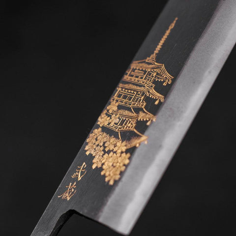 Nakiri Blue Steel #2 Kurouchi Chokin Pagode à Cinq Etages Sakura Manche en Buffle et Ébène 165mm-[Musashi]-[Couteaux de cuisine japonais]