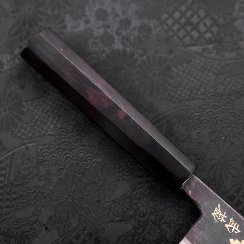 Nakiri Blue Steel #2 Kurouchi Chokin Pagode à Cinq Etages Sakura Manche en Buffle et Ébène 165mm-[Musashi]-[Couteaux de cuisine japonais]