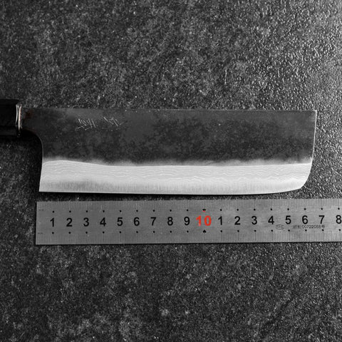 Nakiri Blue Steel #2 Kurouchi Damas Manche en Buffle et Magnolia 165mm-[Musashi]-[Couteaux de cuisine japonais]