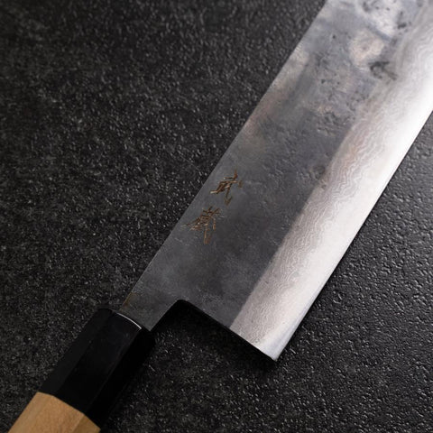 Nakiri Blue Steel #2 Kurouchi Damascus Buffalo Magnolia Handle 165mm (6.5”)-[Musashi]-[Japanese-Kitchen-Knives]
