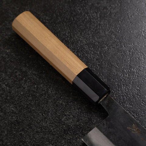 Nakiri Blue Steel #2 Kurouchi Damascus Buffalo Magnolia Handle 165mm (6.5”)-[Musashi]-[Japanese-Kitchen-Knives]