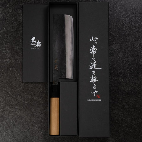 Nakiri Blue Steel #2 Kurouchi Damascus Buffalo Magnolia Handle 165mm (6.5”)-[Musashi]-[Japanese-Kitchen-Knives]