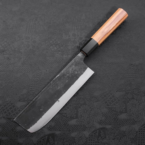 Nakiri Blue Steel #2 Kurouchi Manche en Buffle et Bois de Teck 165mm-[Musashi]-[Couteaux de cuisine japonais]