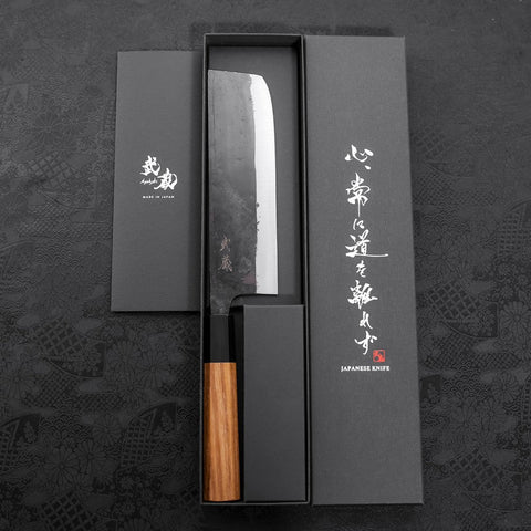 Nakiri Blue Steel #2 Kurouchi Manche en Buffle et Bois de Teck 165mm-[Musashi]-[Couteaux de cuisine japonais]