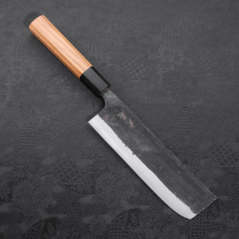 Nakiri Blue Steel #2 Kurouchi Manche en Buffle et Bois de Teck 165mm-[Musashi]-[Couteaux de cuisine japonais]