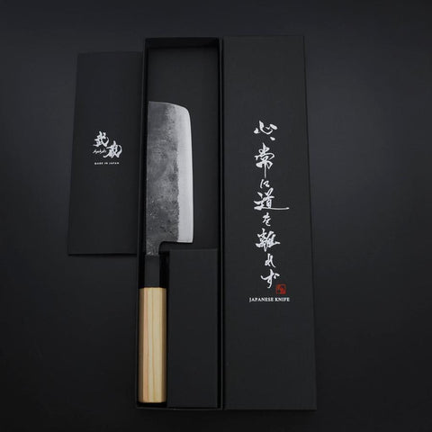 Nakiri Blue Steel #2 Kurouchi Manche en Hinoki 135mm-[Musashi]-[Couteaux de cuisine japonais]