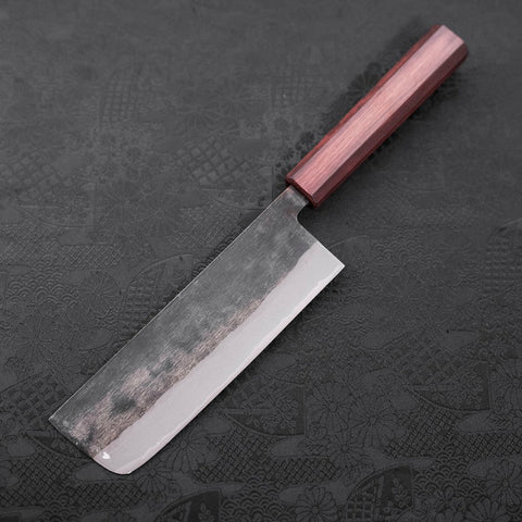 Nakiri Blue Steel #2 Kurouchi Purple Urushi Handle 165mm (6.5”)-[Musashi]-[Couteaux de cuisine japonais]