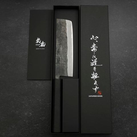 Nakiri Blue Steel #2 Revêtement Inox Kurouchi Manche en Caoutchouc 165mm-[Musashi]-[Couteaux de cuisine japonais]