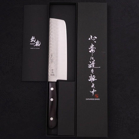 Nakiri Blue Steel #2 Revêtement Inox Tsuchime Manche Occidental Noir 165mm-[Musashi]-[Couteaux de cuisine japonais]