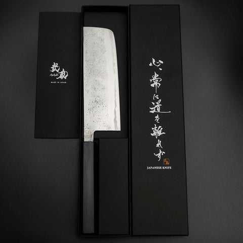 Nakiri Blue Steel #2 Revêtement inox Nashiji Manche Urushi Bleu Sombre 165mm-[Musashi]-[Couteaux de cuisine japonais]