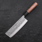 Nakiri Blue Steel #2 Stainless Clad Nashiji Buffalo Teak Handle 165mm (6.5”)-[Musashi]-[Couteaux de cuisine japonais]