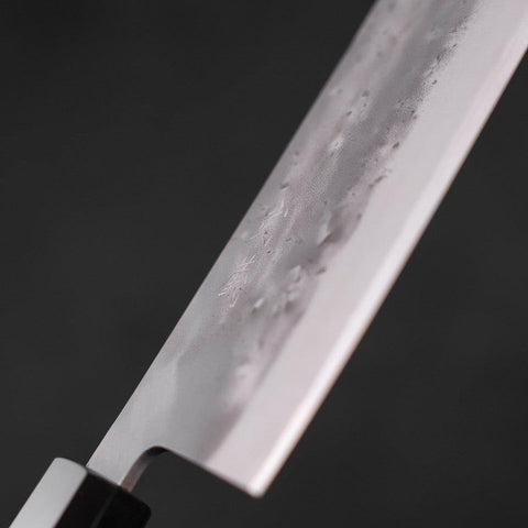 Nakiri Blue Steel #2 Stainless Clad Nashiji Buffalo Teak Handle 165mm (6.5”)-[Musashi]-[Couteaux de cuisine japonais]