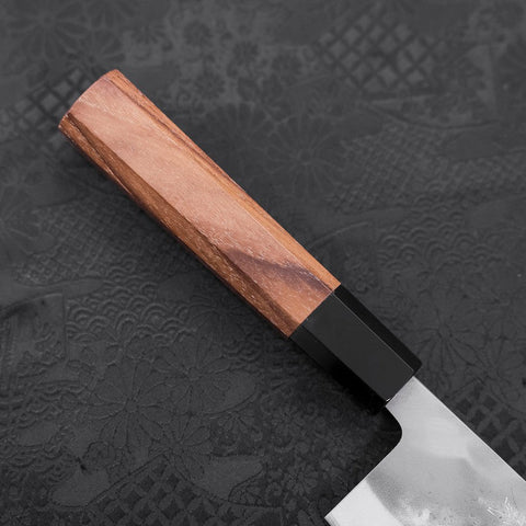 Nakiri Blue Steel #2 Stainless Clad Nashiji Buffalo Teak Handle 165mm (6.5”)-[Musashi]-[Couteaux de cuisine japonais]