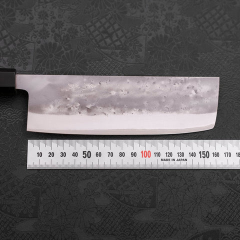 Nakiri Blue Steel #2 Stainless Clad Nashiji Buffalo Teak Handle 165mm (6.5”)-[Musashi]-[Couteaux de cuisine japonais]