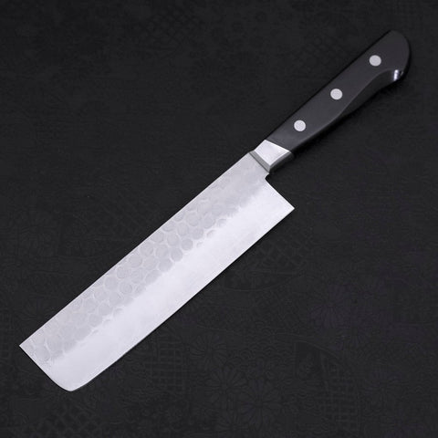 Nakiri Blue Steel #2 Tsuchime Revêtement Inox Manche Occidental Noir 165mm-[Musashi]-[Couteaux de cuisine japonais]