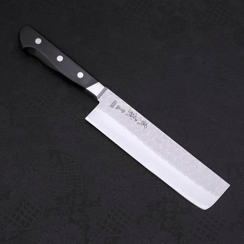Nakiri Blue Steel #2 Tsuchime Revêtement Inox Manche Occidental Noir 165mm-[Musashi]-[Couteaux de cuisine japonais]